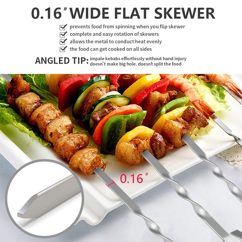 LANNEY Skewers for Kabobs, 14" Metal Kebab Skewers for Grilling Flat Long Stainless Steel Kabob Sticks, Reusable Grill Shish BBQ Barbecue Sticks for Meat Chicken Vegetable Shrimp, 12 Pack - Image 5